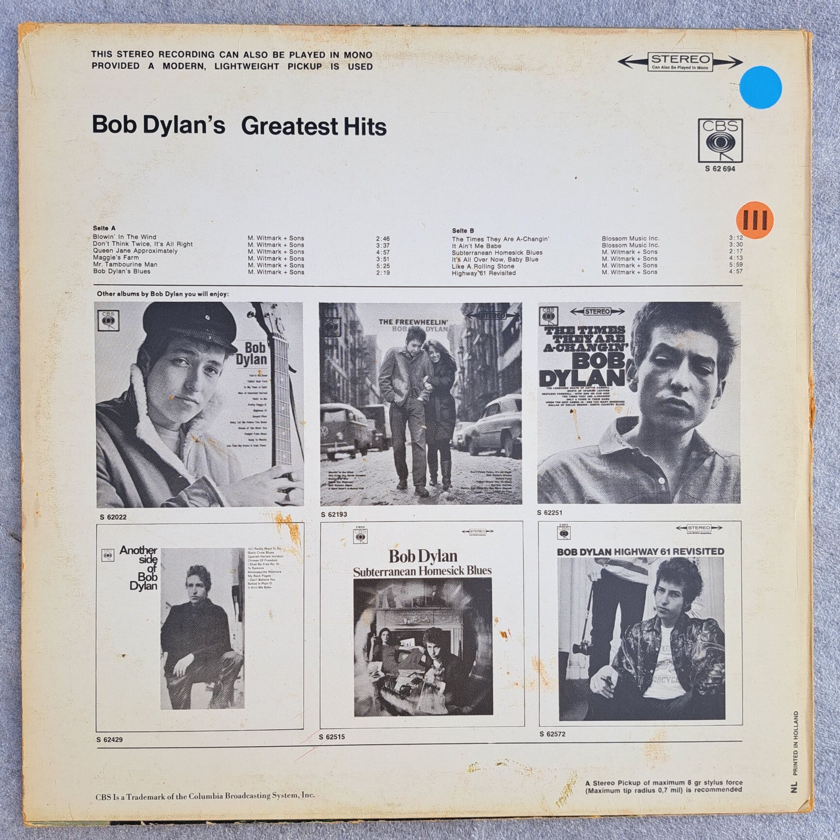 Bob Dylan – Bob Dylan's Greatest Hits Disc VINIL LP VG- (R) - imagine 2
