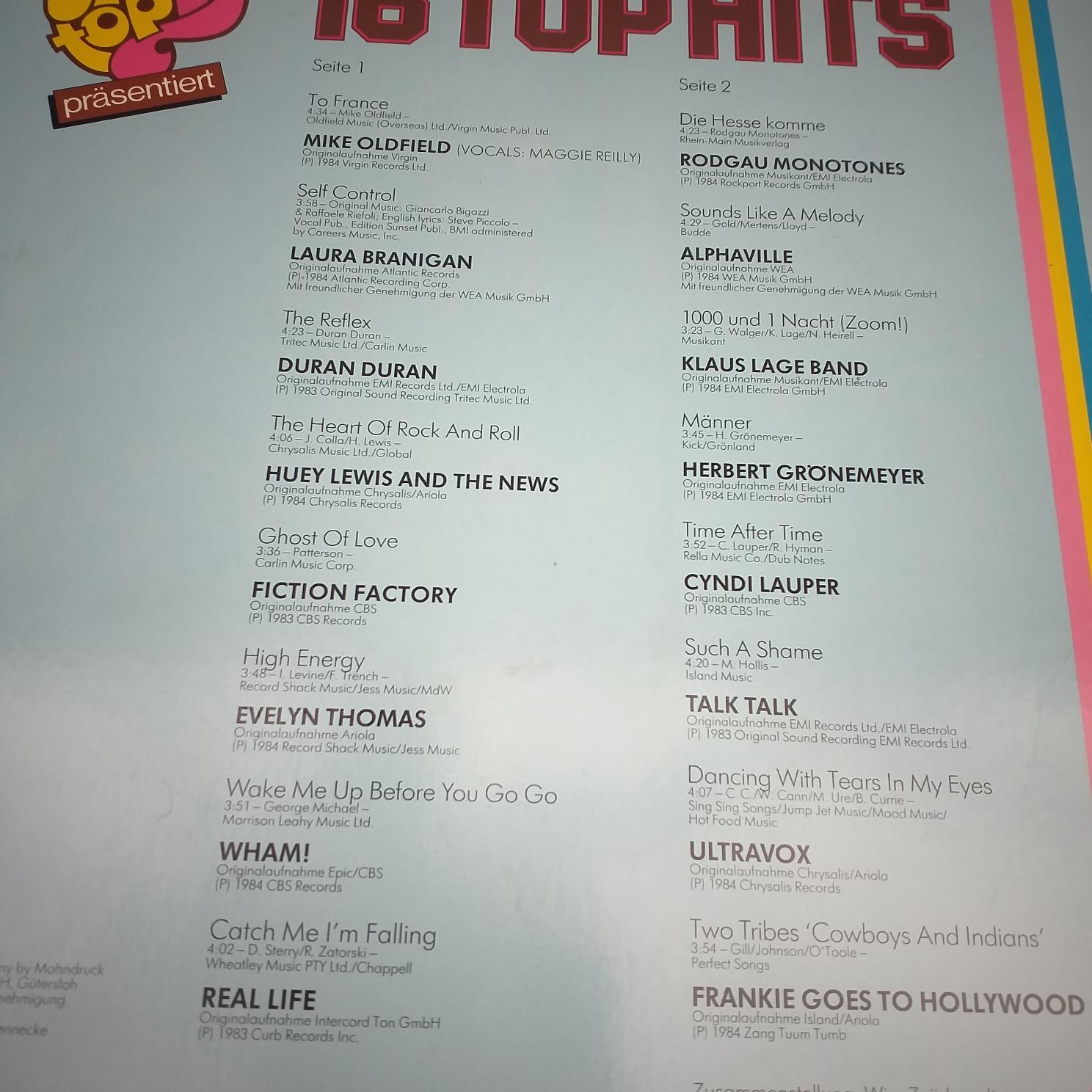Alphaville - Wham - Ultravox - Talk Talk - Duran Duran - Opus - Europe - Falco - Chris Norman Al Bano .., .Disc VINIL LP VG+ Sandra - Culture Club - Phil Collins - Eddy Grant - A Flock of Seagulls - imagine 6