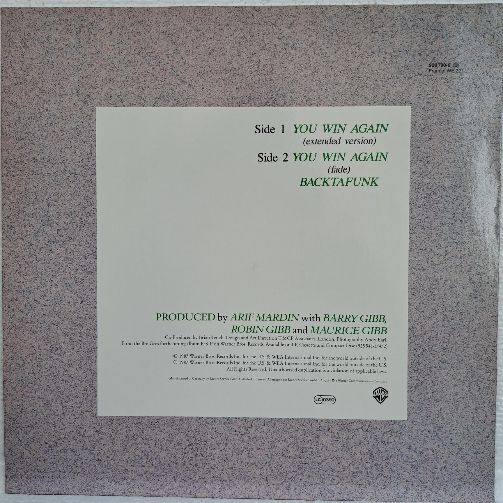 Bee Gees – You Win Again Disc VINIL maxi VG+ - imagine 2
