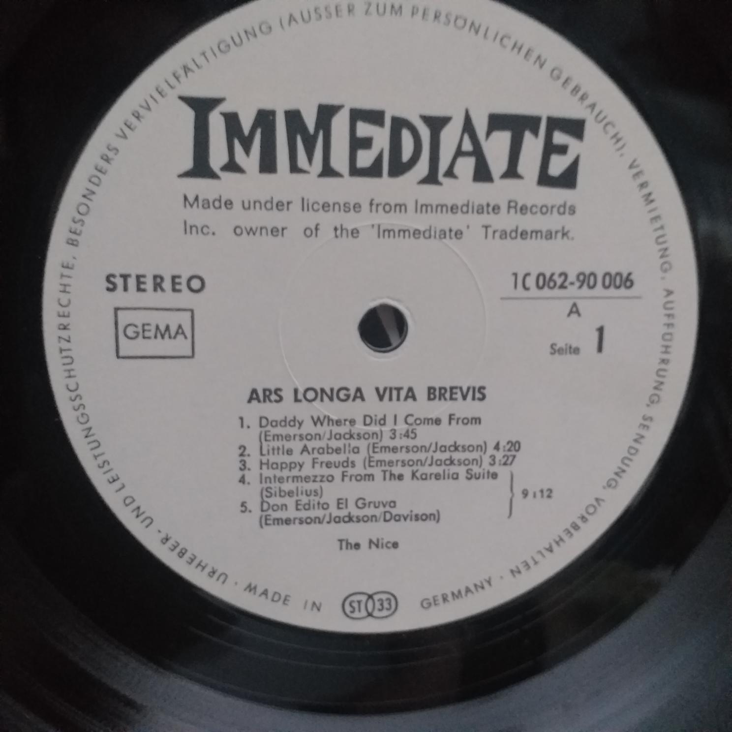 The Nice – Ars Longa Vita Brevis Disc VINIL LP VG+ - imagine 3
