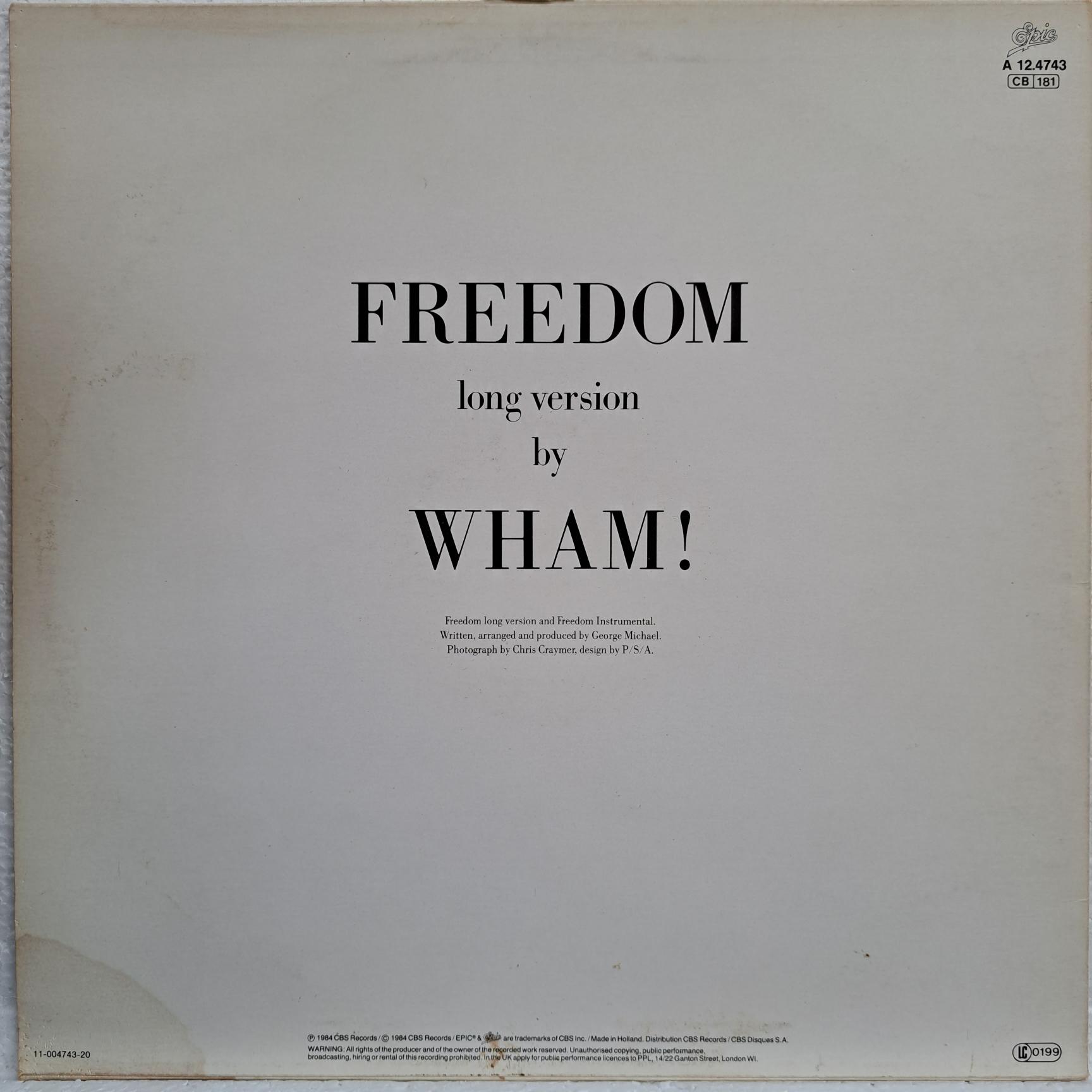 Wham! – Freedom (Long Version) Disc VINIL maxi VG VG+ - imagine 2