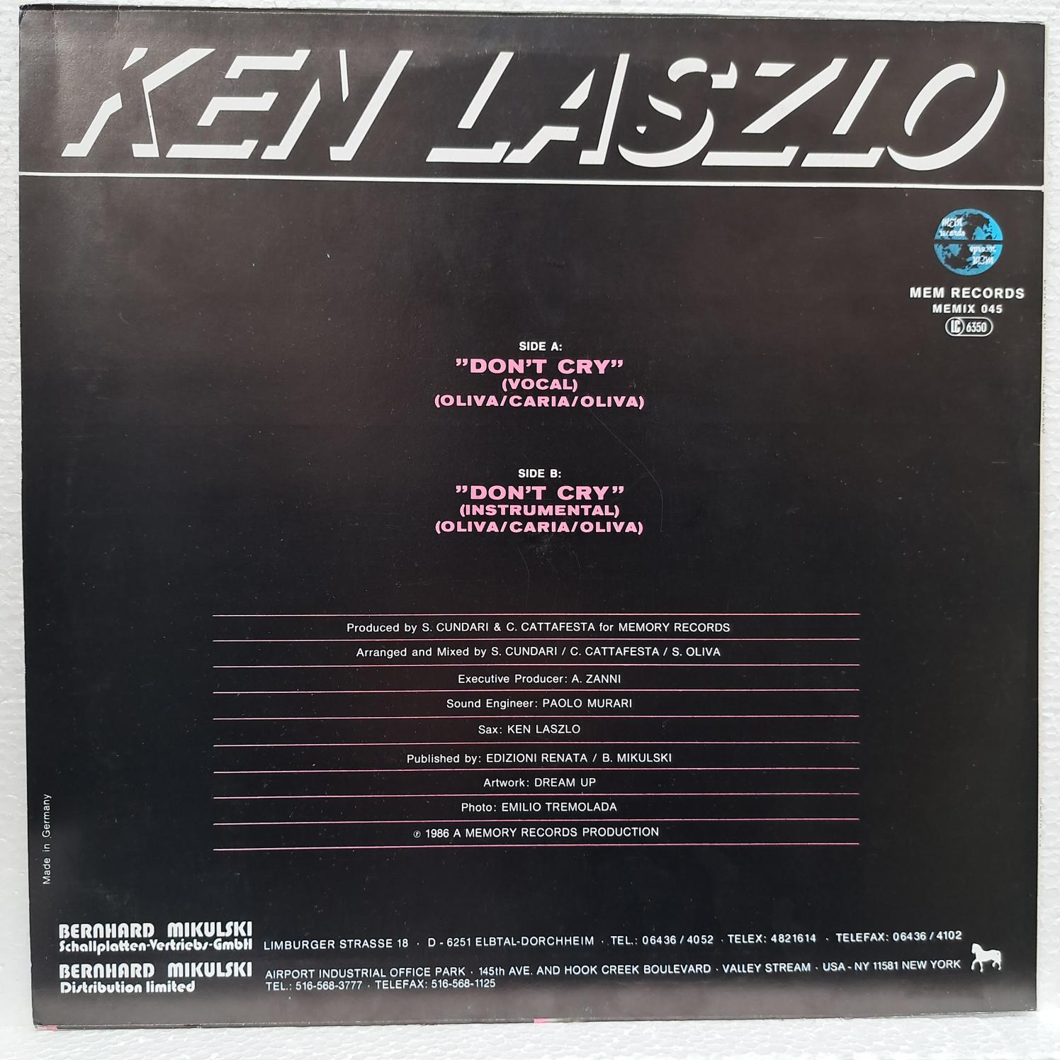 Ken Laszlo – Don't Cry Disc VINIL Maxi VG+ - imagine 3