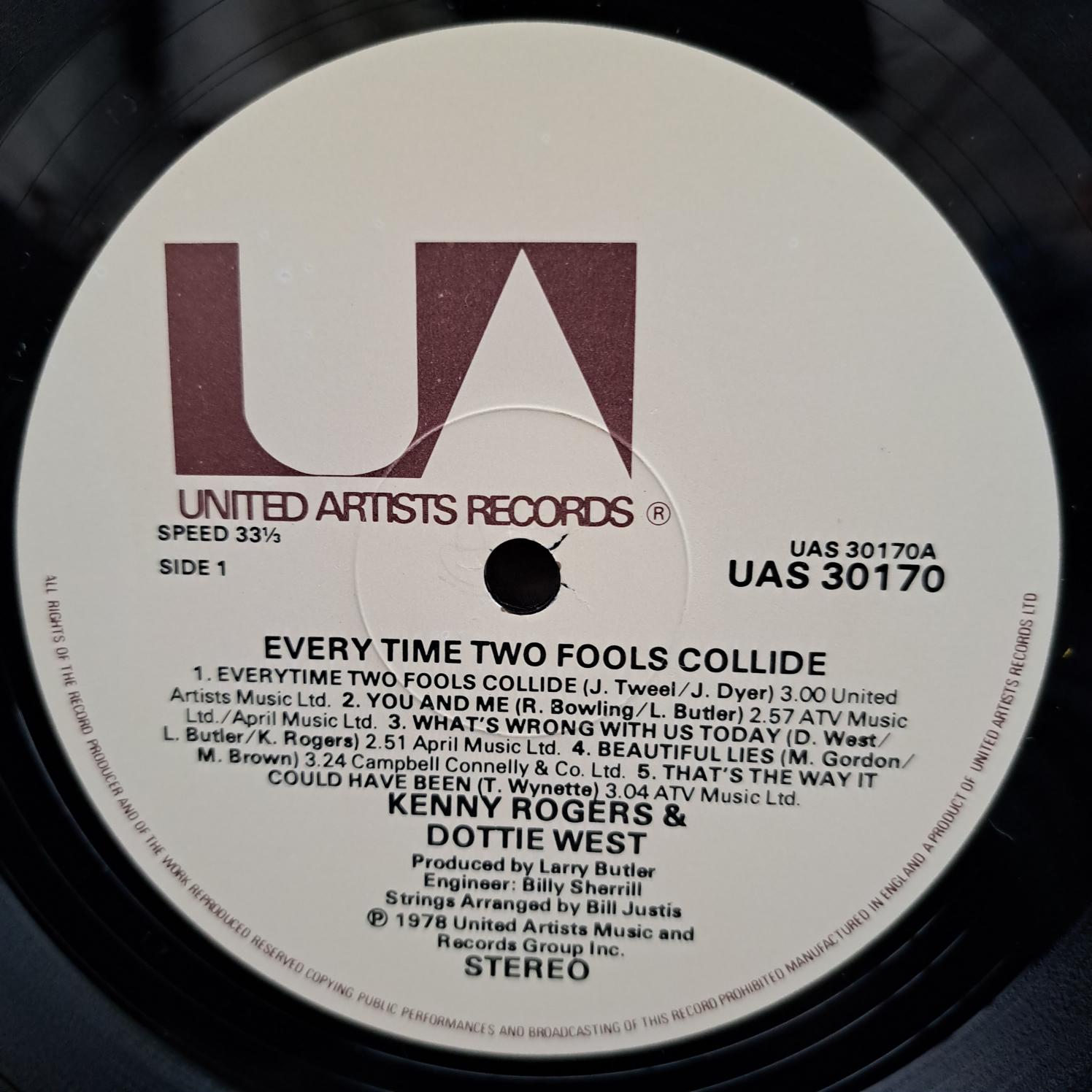 Kenny Rogers & Dottie West – Every Time Two Fools Collide Disc VINIL LP VG VG+ - imagine 3