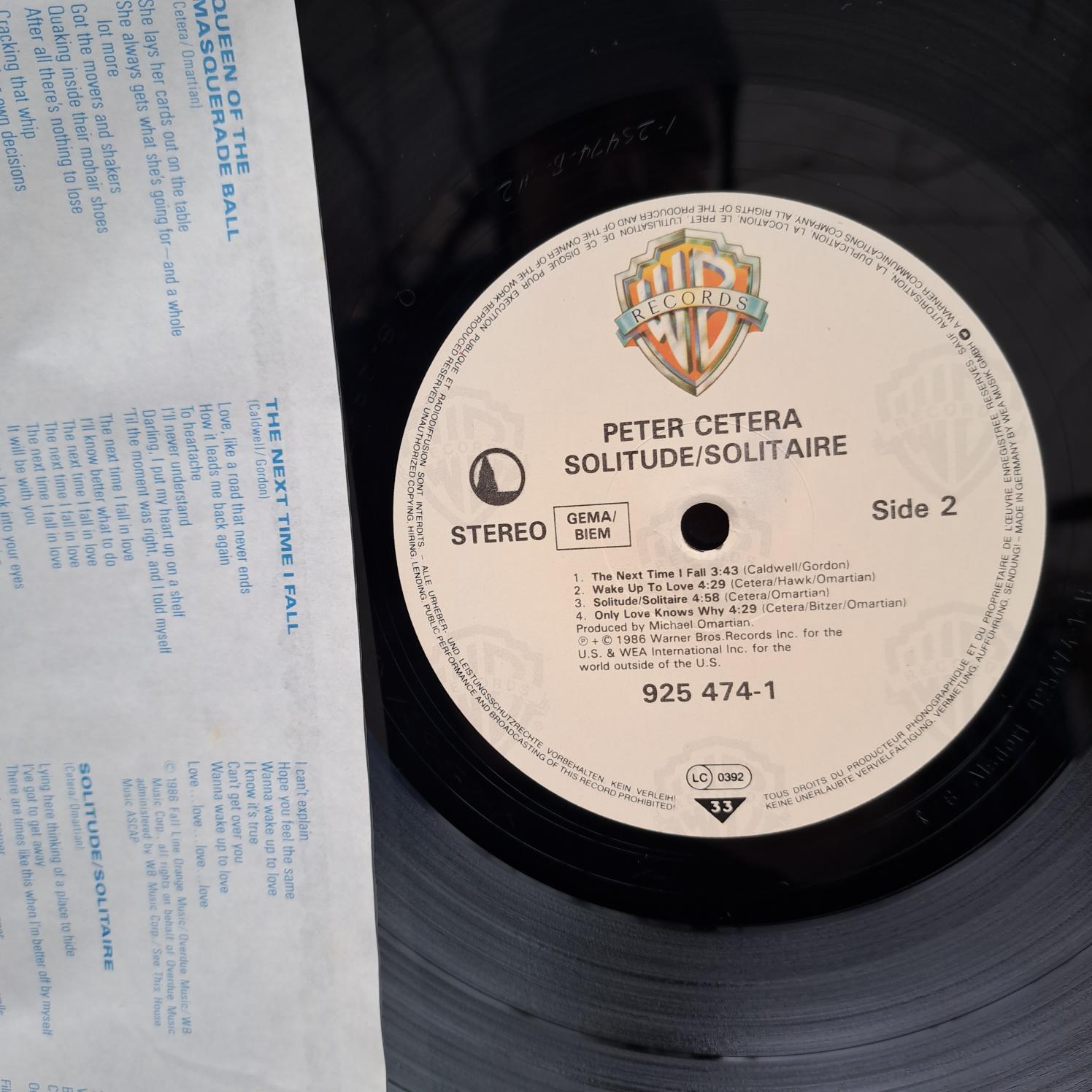 Peter Cetera – Solitude / Solitaire Disc VINIL LP VG+ - imagine 2