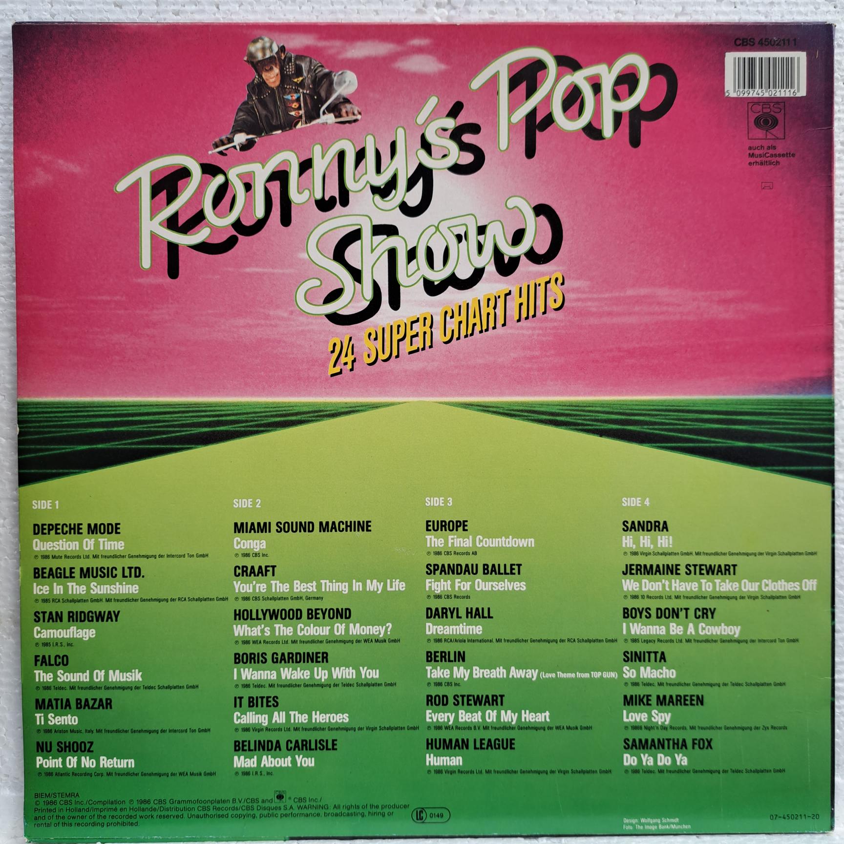 Ronny's Pop Show (24 Super Chart Hits) - Disc VINIL 2LP VG VG+ Depeche Mode, Falco, Europe, Mike Mareen Mike Mareen, Sinitta, Belinda Carlisle, Berlin, Rod Steward - imagine 2