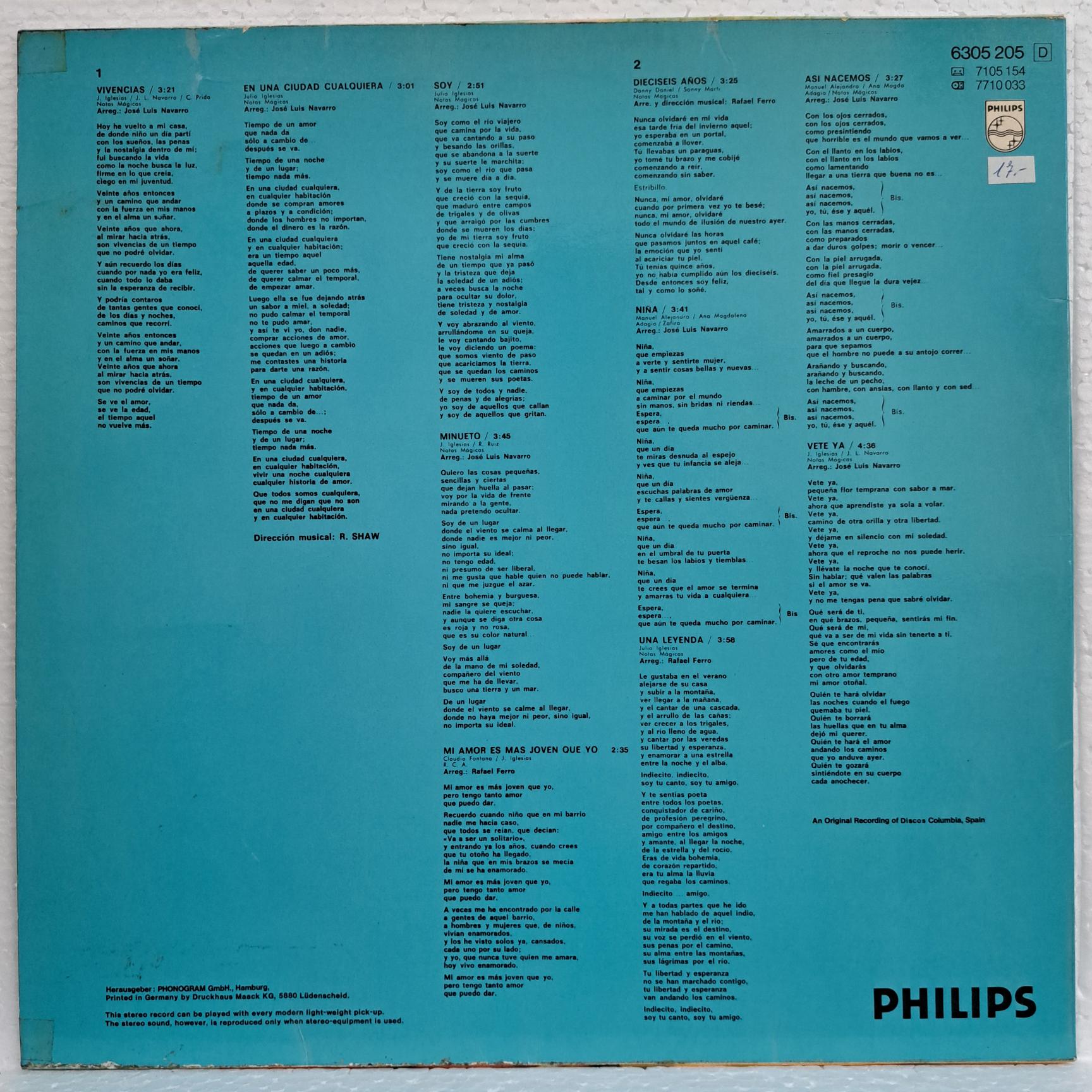 Julio Iglesias – Soy Disc VINIL LP VG - imagine 2