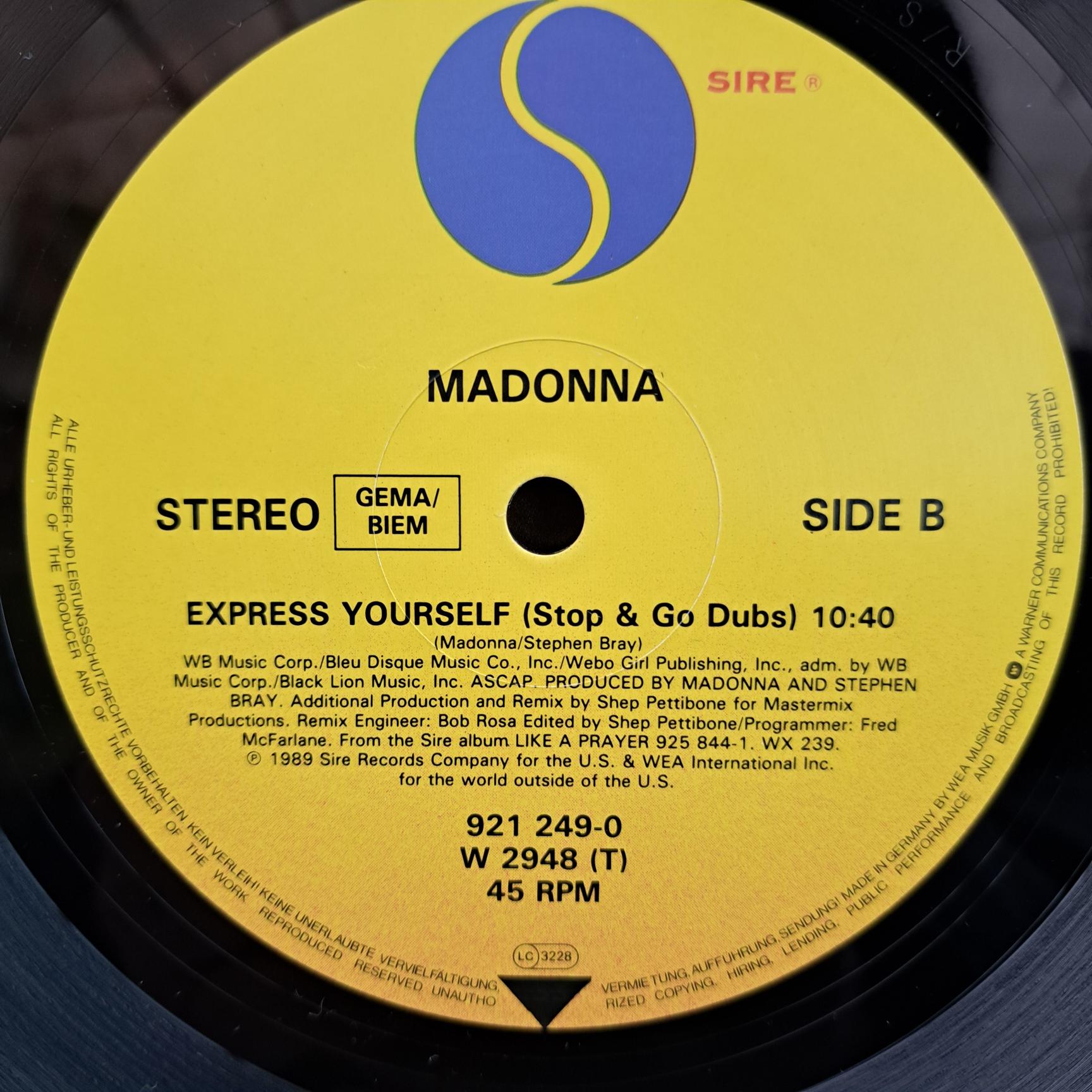 Madonna – Express Yourself Disc VINIL maxi VG+ - imagine 2