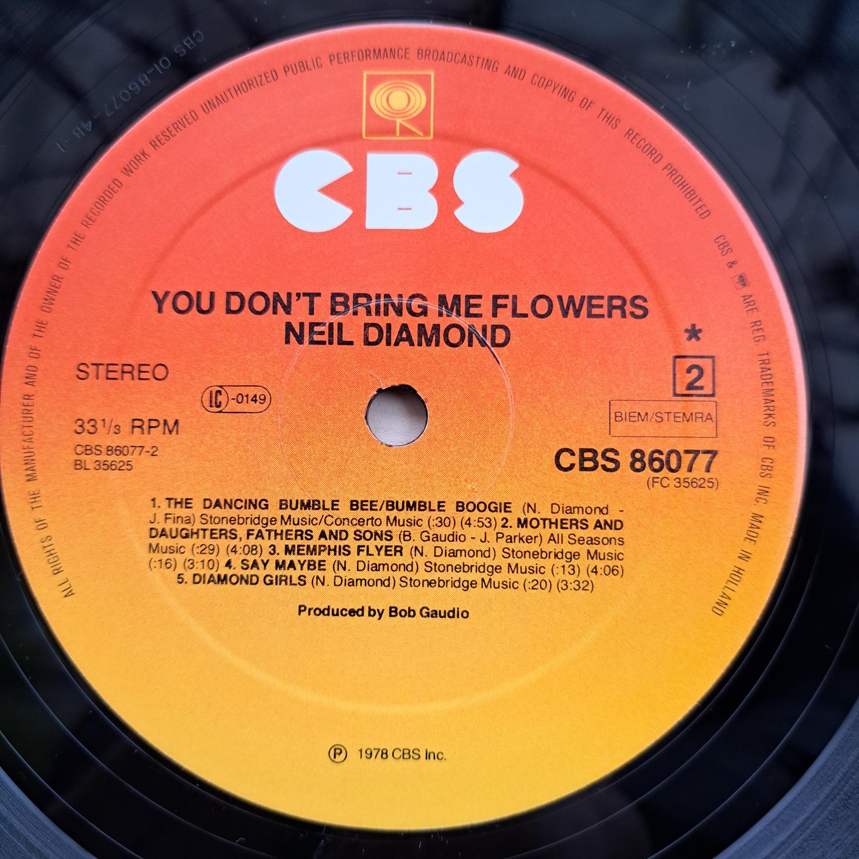 Neil Diamond – You Don't Bring Me Flowers Disc VINIL LP VG VG+ - imagine 3