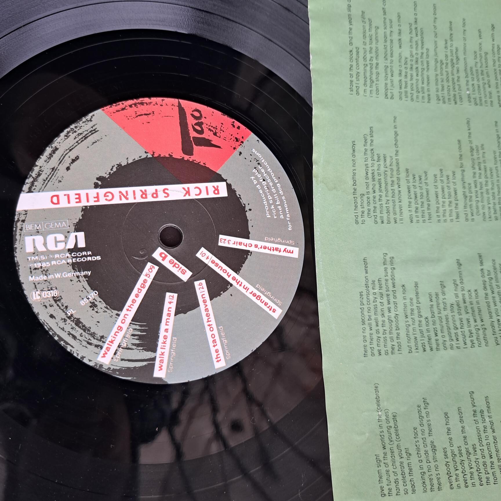 Rick Springfield – Tao Disc VINIL LP VG VG+ - imagine 3
