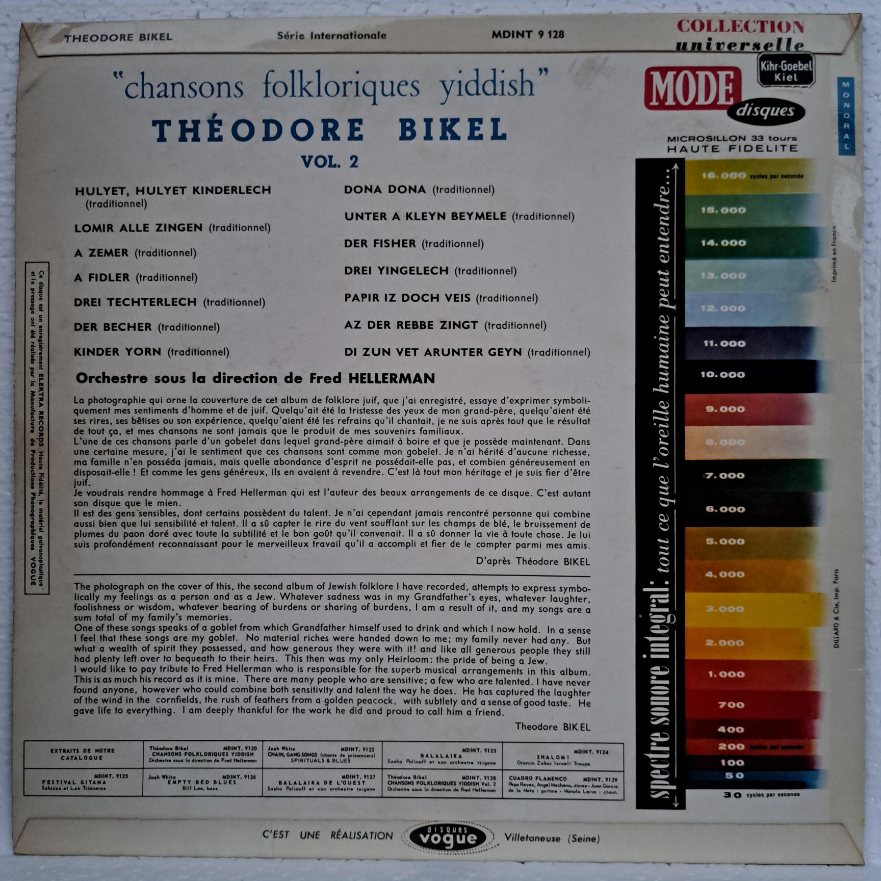 Theodore Bikel – Chansons Folkloriques Yiddish Vol. 2 Disc VINIL LP VG - imagine 2