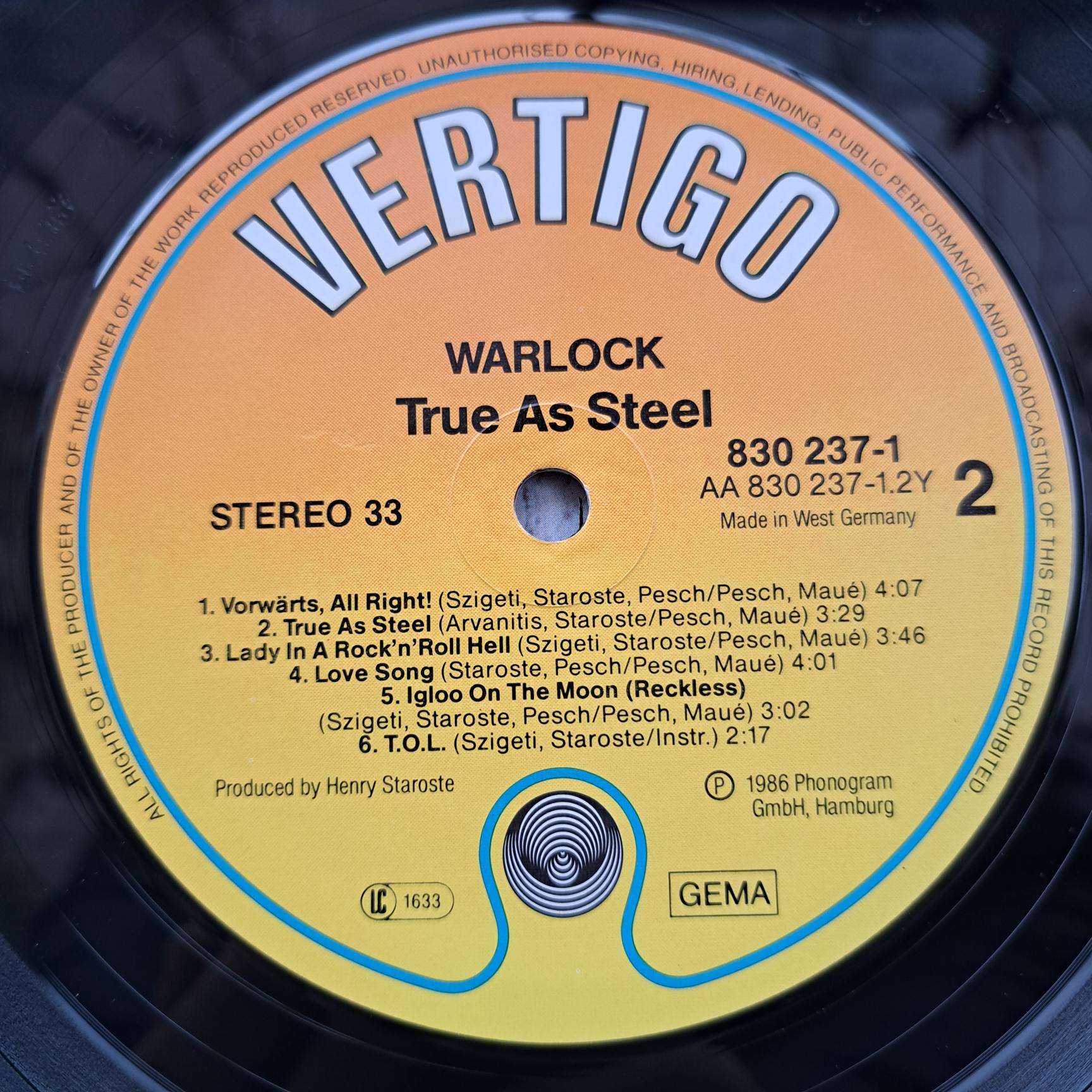Warlock – True As Steel Disc VINIL LP VG+ - imagine 2