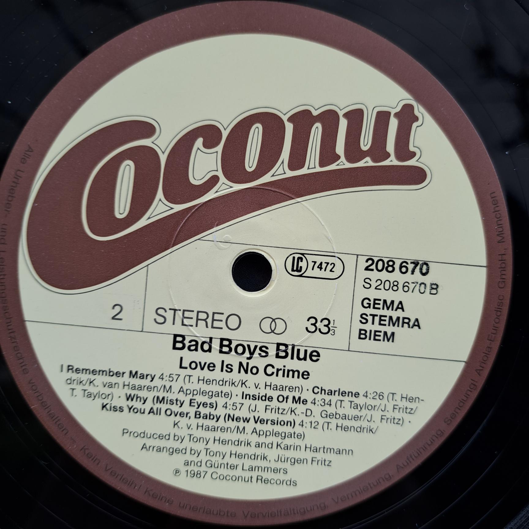 Bad Boys Blue – Love Is No Crime Disc VINIL LP VG - imagine 3