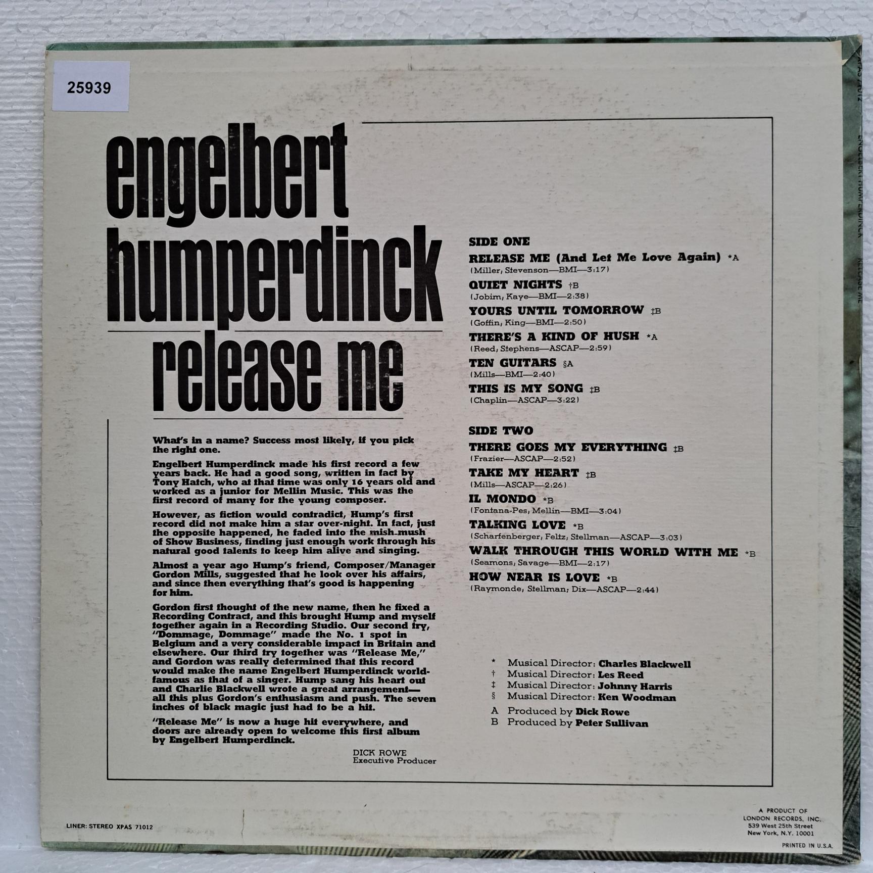 Engelbert Humperdinck – Release Me Disc VINIL LP VG VG+ USA - imagine 3
