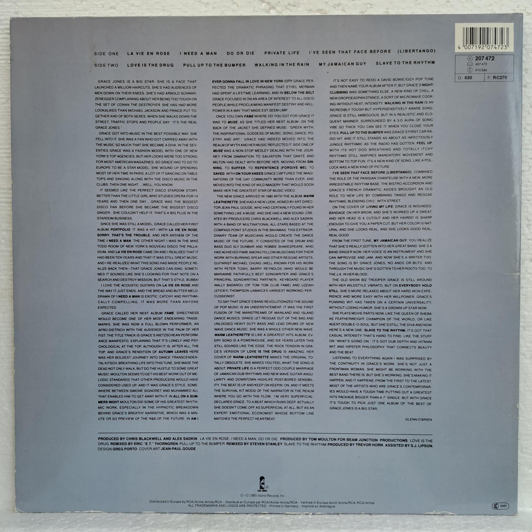 Grace Jones – Island Life Disc VINIL LP VG+ (box2) - imagine 3