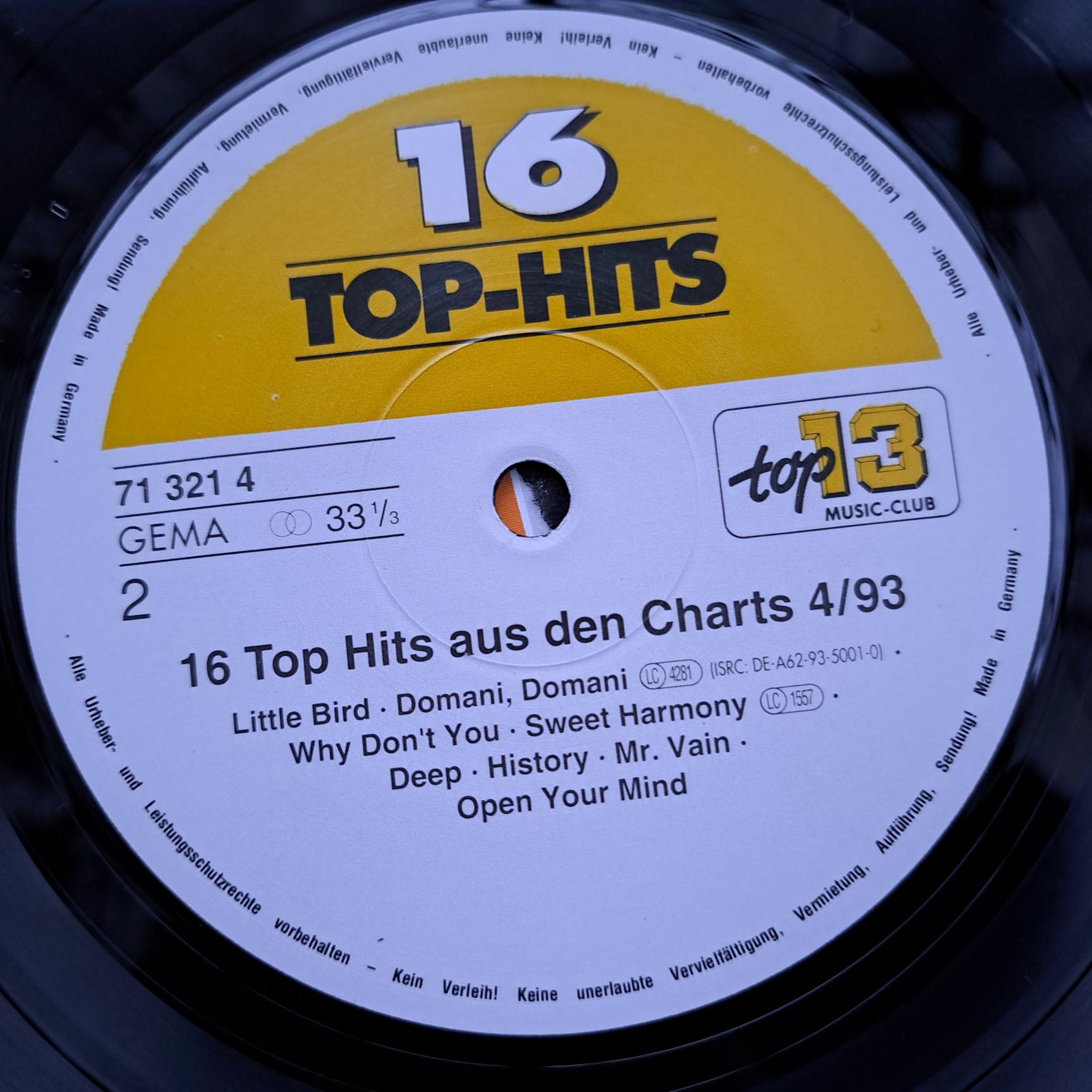Haddaway – Blue System – Culture Beat – Snow – Ace Of Base – U.S.U.R.A. – Co.Ro. – U 96 – Annie Lennox 16 Top-Hits International 4/93 Disc VINIL LP VG - - imagine 2