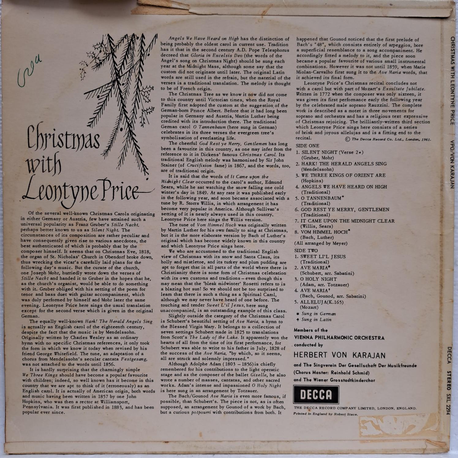 Leontyne Price – Christmas With Leontyne Price Disc VINIL LP VG VG - - imagine 3