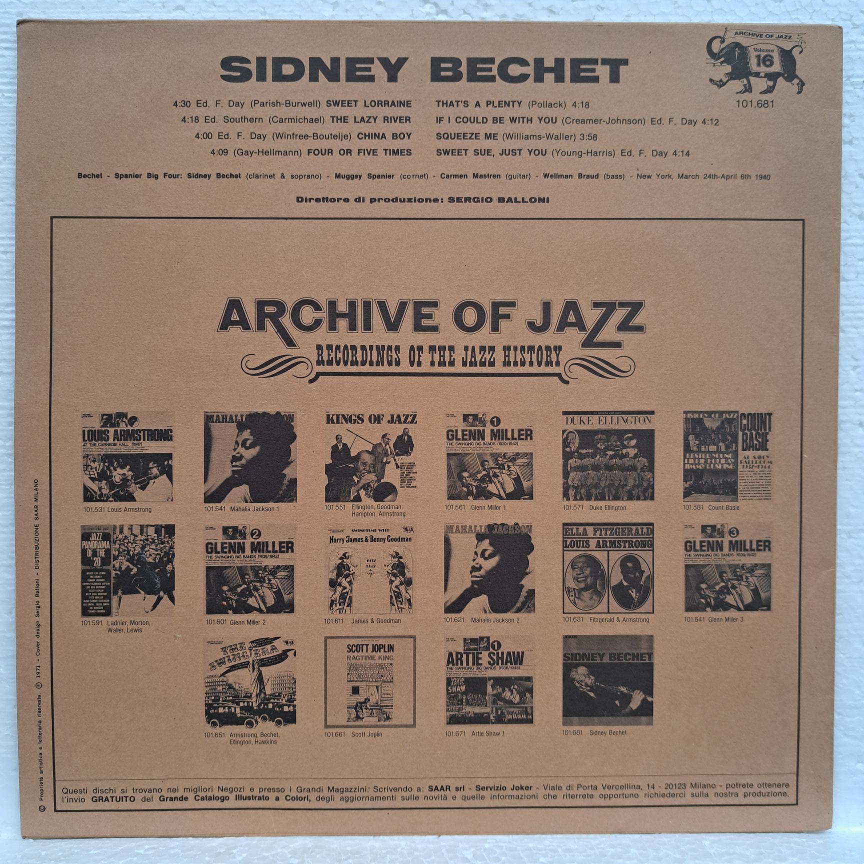 Sidney Bechet – Archive Of Jazz Volume 16 Disc VINIL LP VG VG - - imagine 2