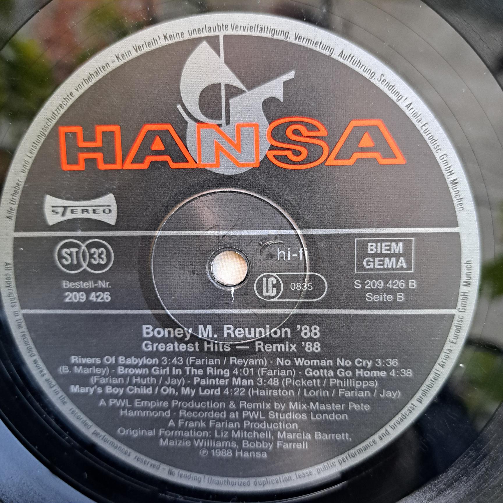 Boney M. Reunion '88 – Greatest Hits Of All Times - Remix '88 Disc VINIL LP VG+ (box8) - imagine 2