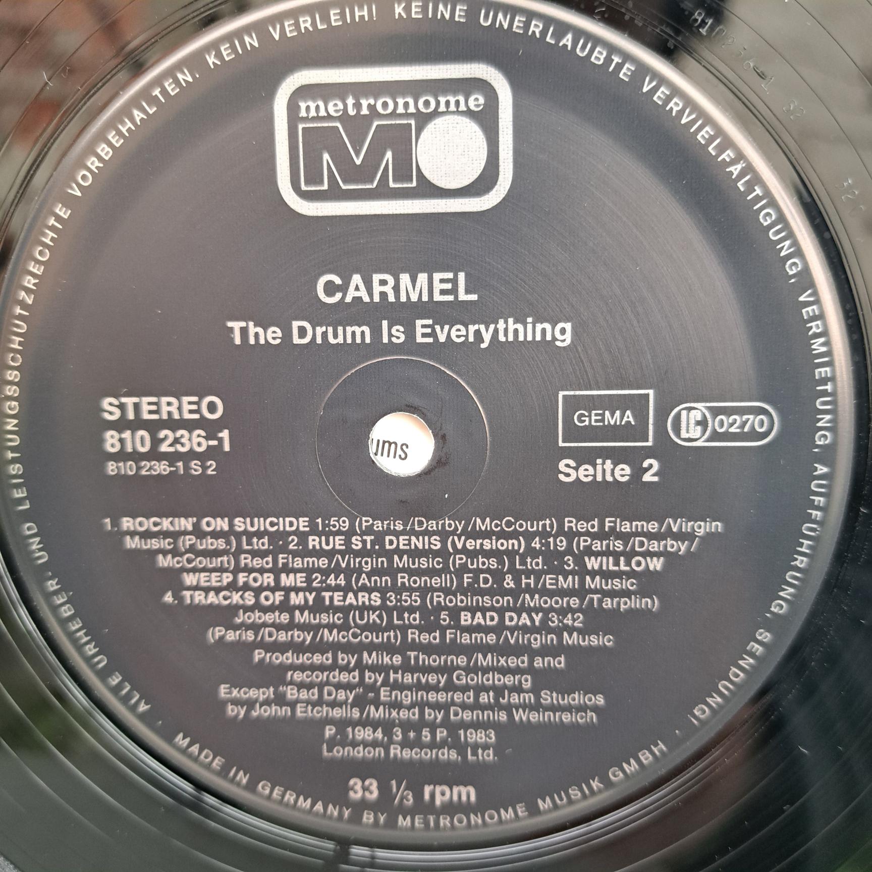 Carmel – The Drum Is Everything Disc VINIL LP VG+ - imagine 2