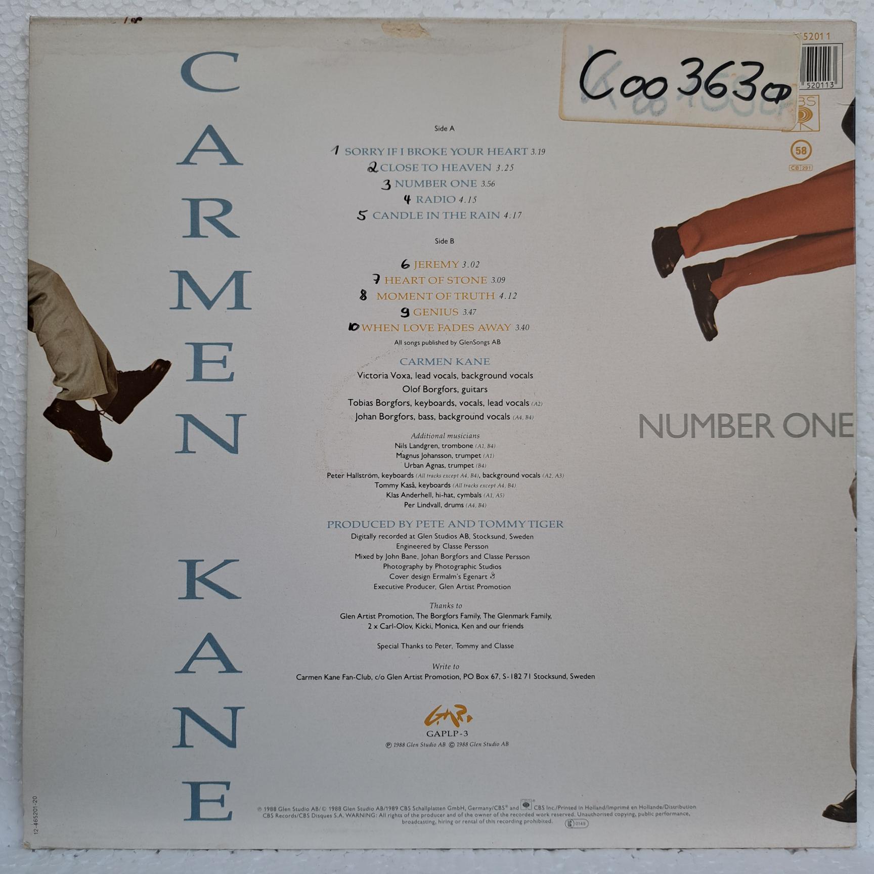 Carmen Kane – Number One Disc VINIL LP VG+ (box8) + RECORD PASSPORT - imagine 3