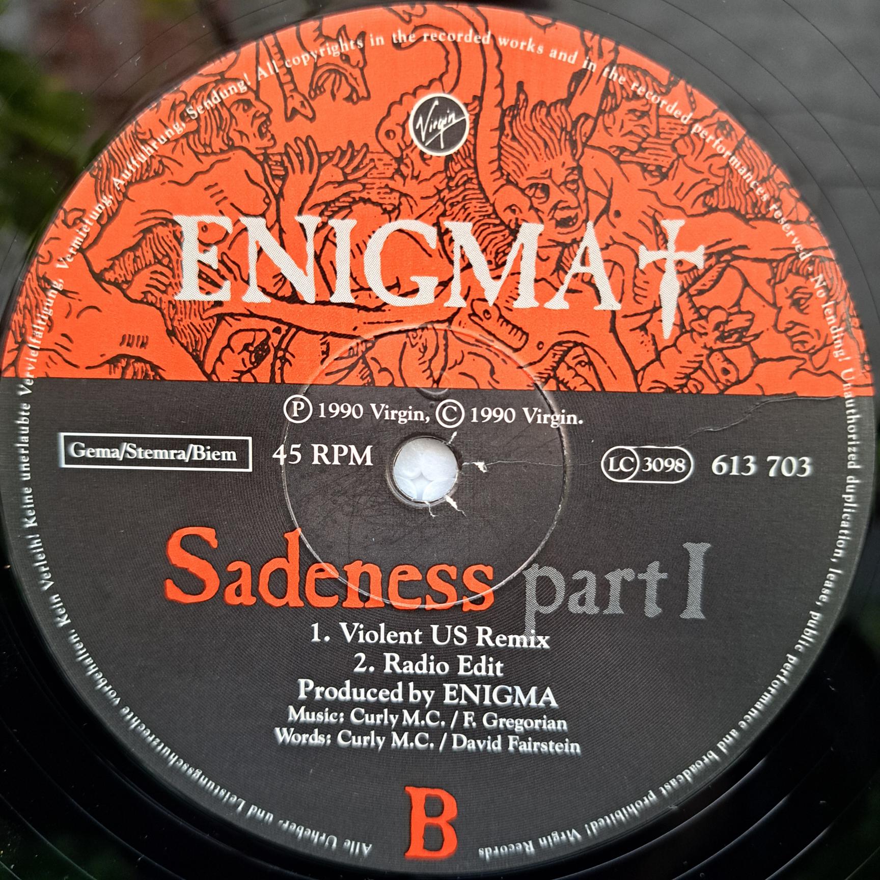 Enigma – Sadeness Part I Disc VINIL Maxi VG (box8) - Discuri Muzică