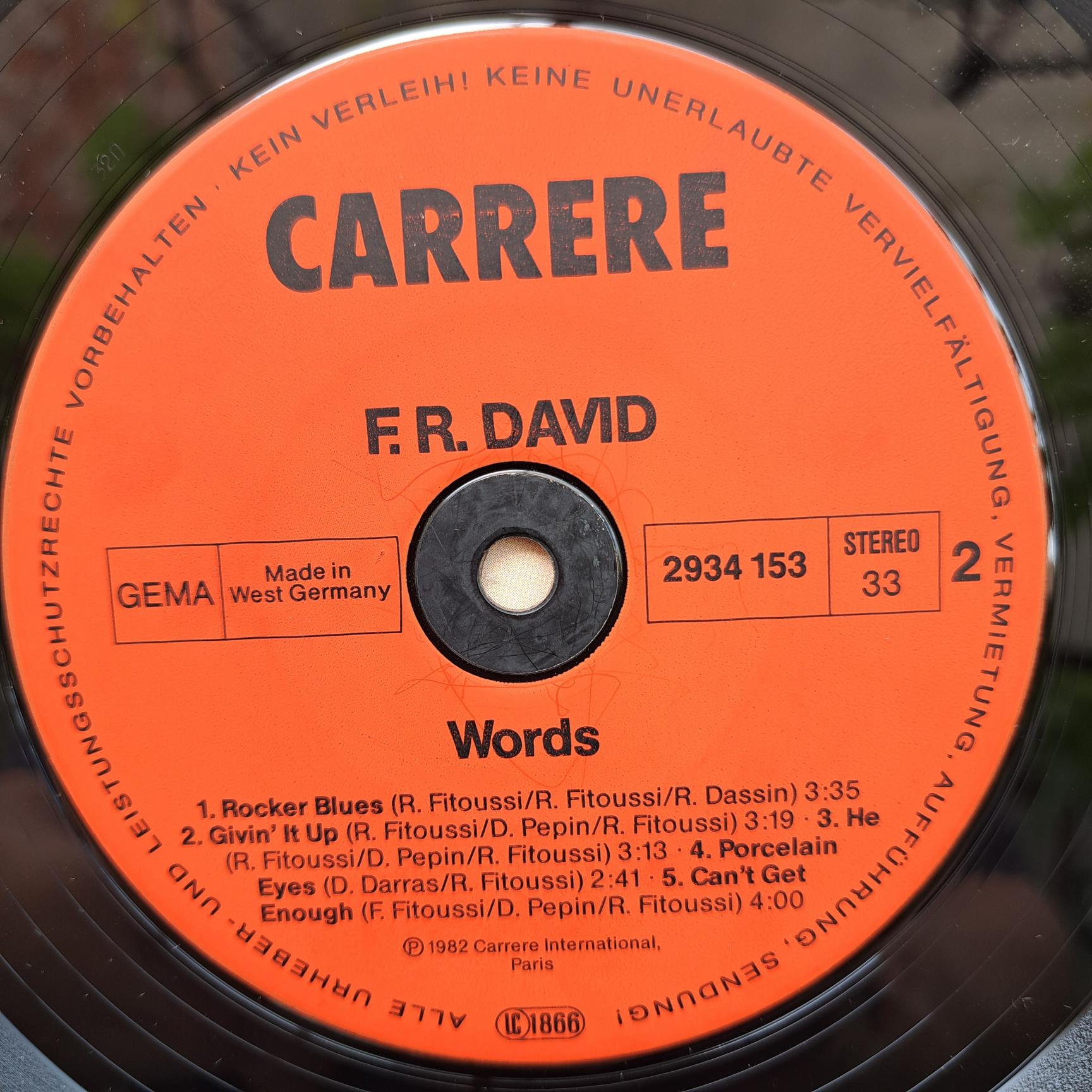 F-R David – Words Disc VINIL LP VG VG+ - imagine 2