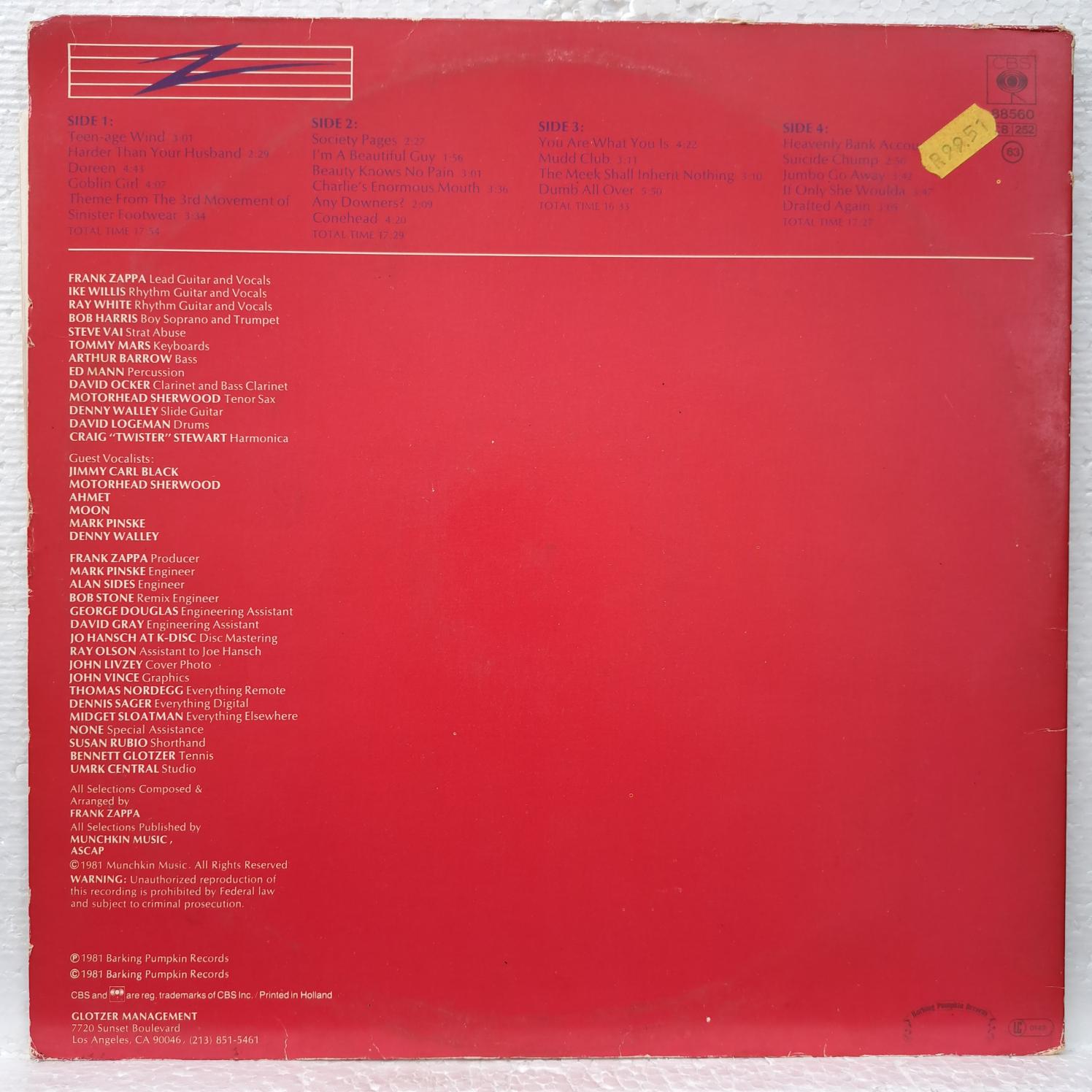 Frank Zappa – You Are What You Is Disc VINIL LP VG+ (box5) - imagine 3