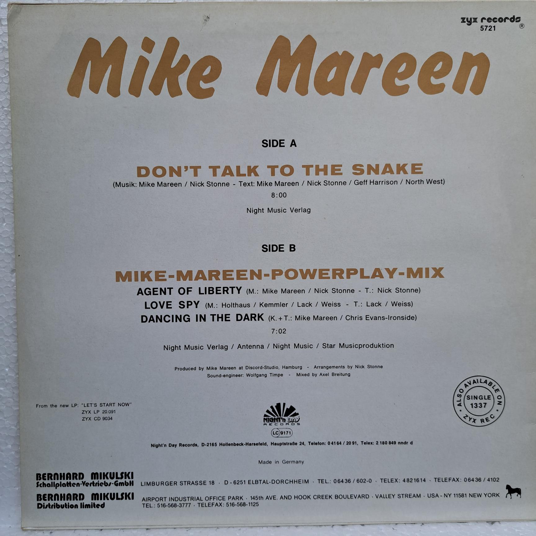 Mike Mareen – Don't Talk To The Snake Disc VINIL MAXI VG VG+ (box4) - imagine 2