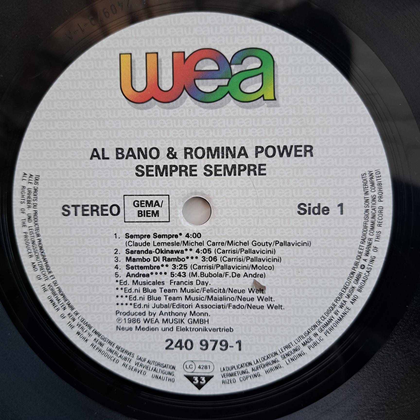 Al Bano & Romina Power – Sempre Sempre Disc VINIL LP VG VG- - imagine 2