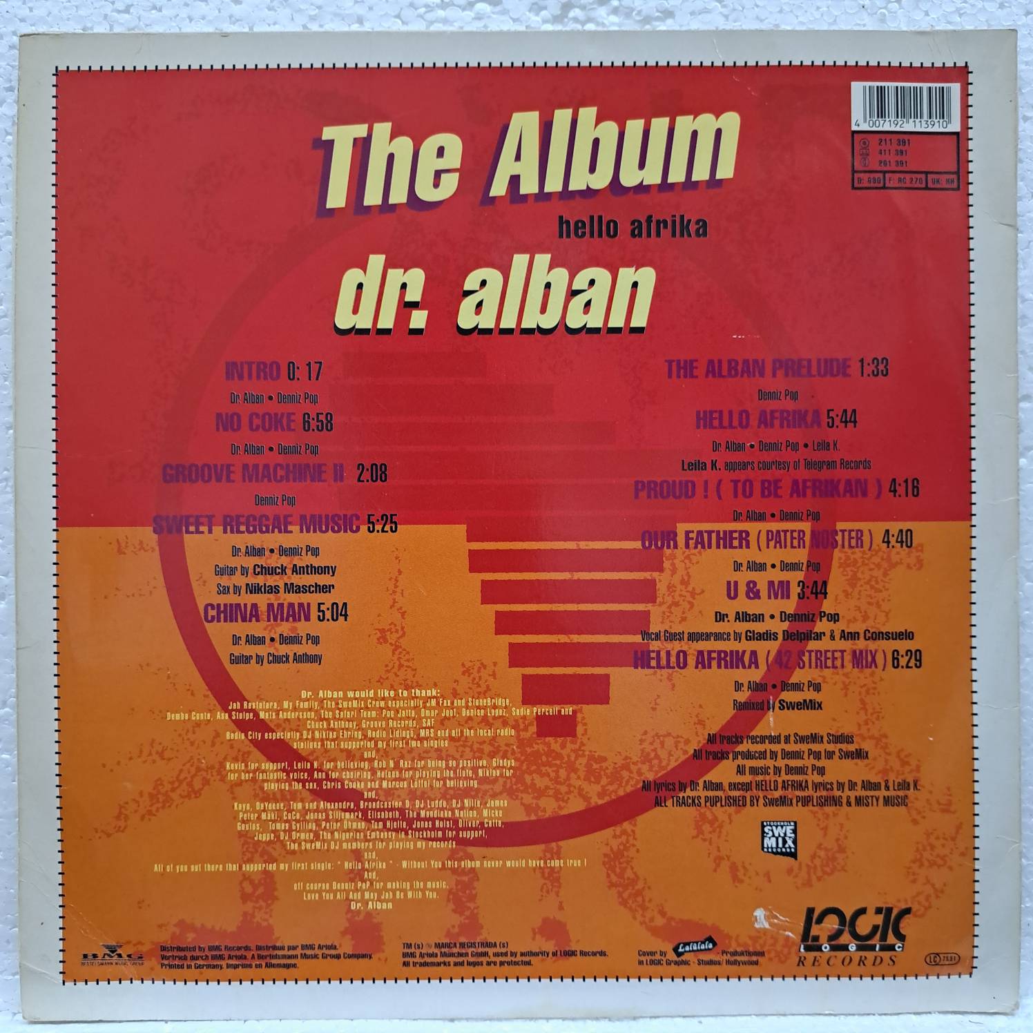 Dr. Alban – Hello Afrika (The Album) VINIL LP VG VG+ (BOXD) FOARTE PUTIN DEFORMAT - imagine 2