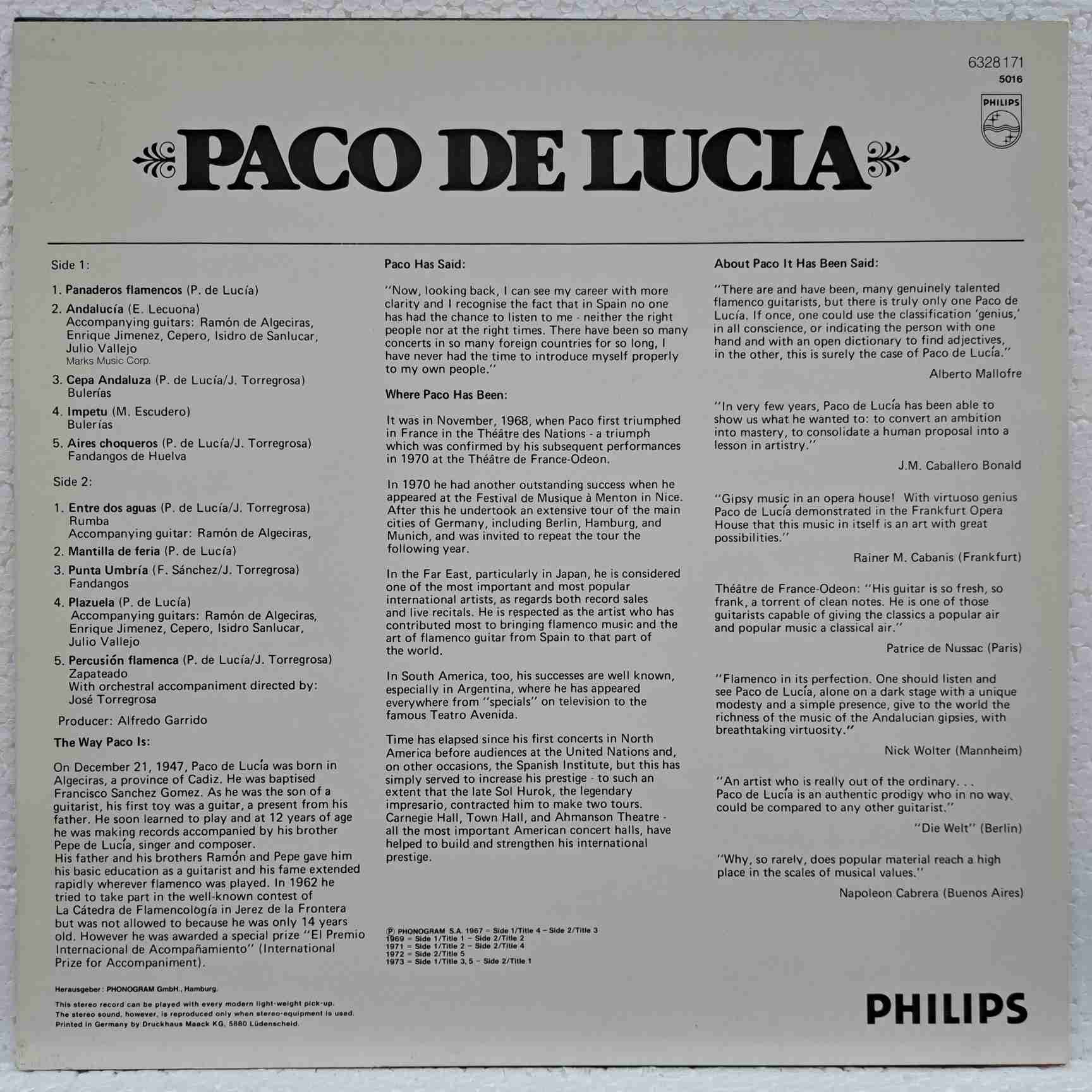 Paco De Lucia – Paco De Lucia Disc Vinil LP VG+ (boxC) - imagine 2