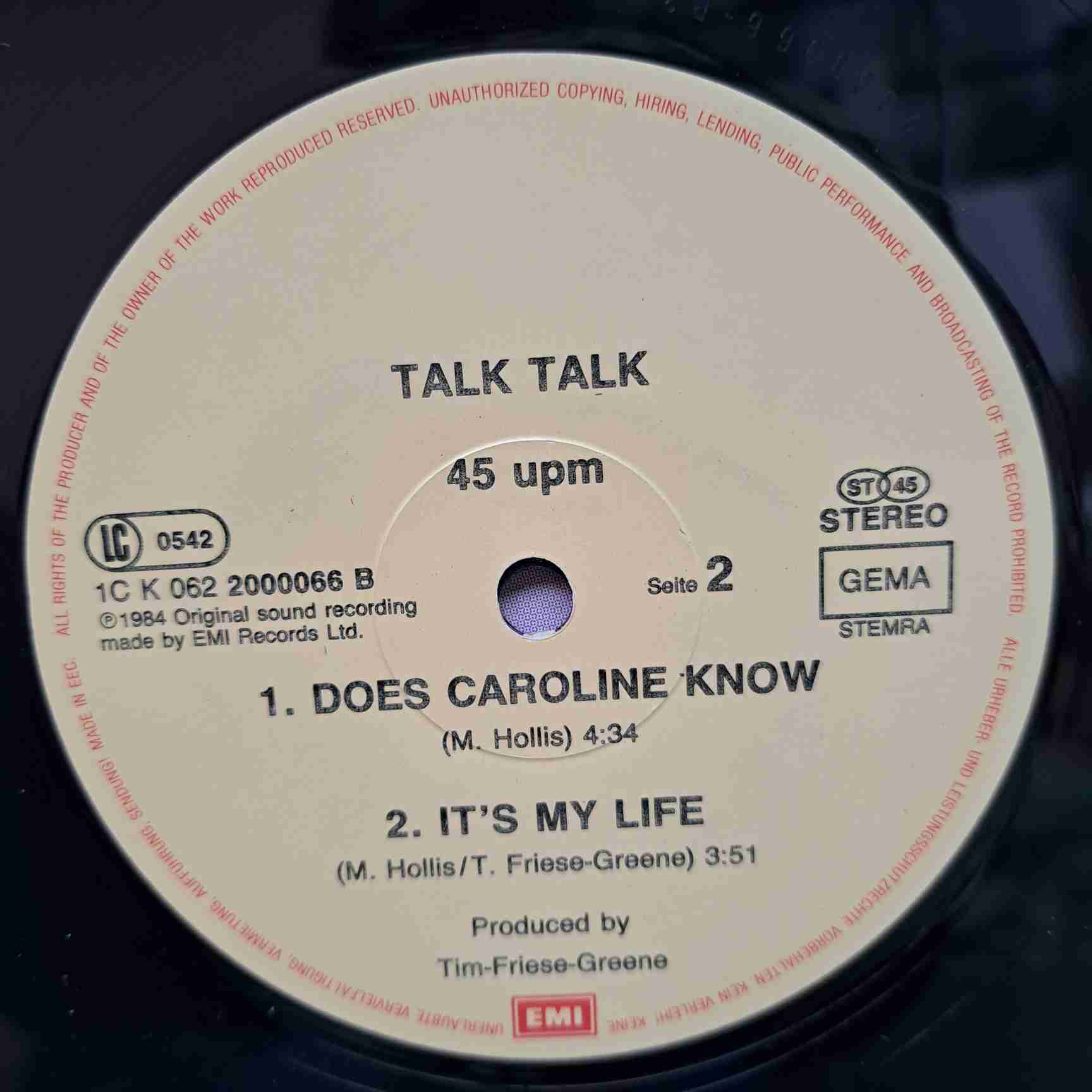 Talk Talk – It's My Life - Disc Vinil MAXI 45 RPM VG+ - imagine 2