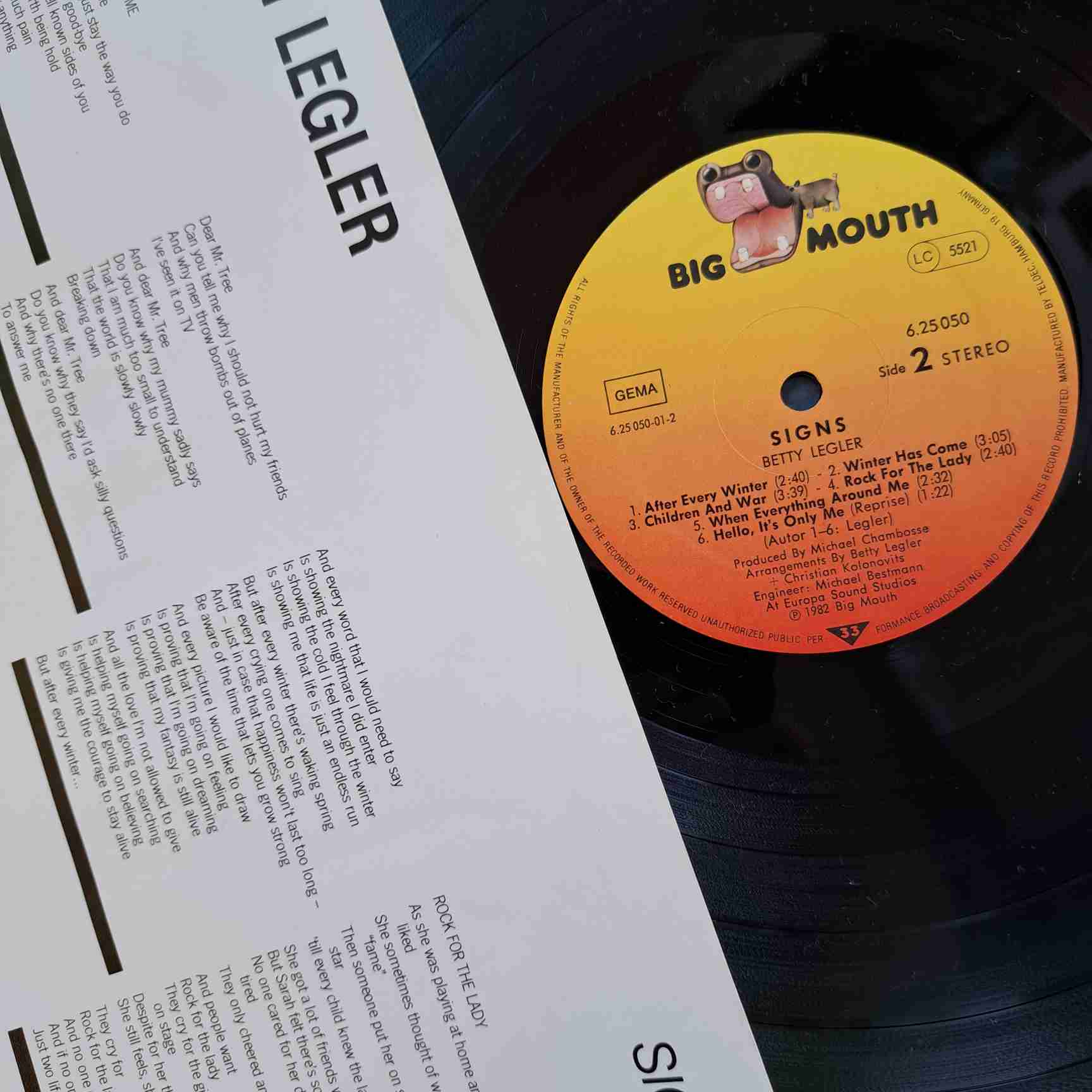 Betty Legler – Signs - Disc VINIL LP VG+ - imagine 2