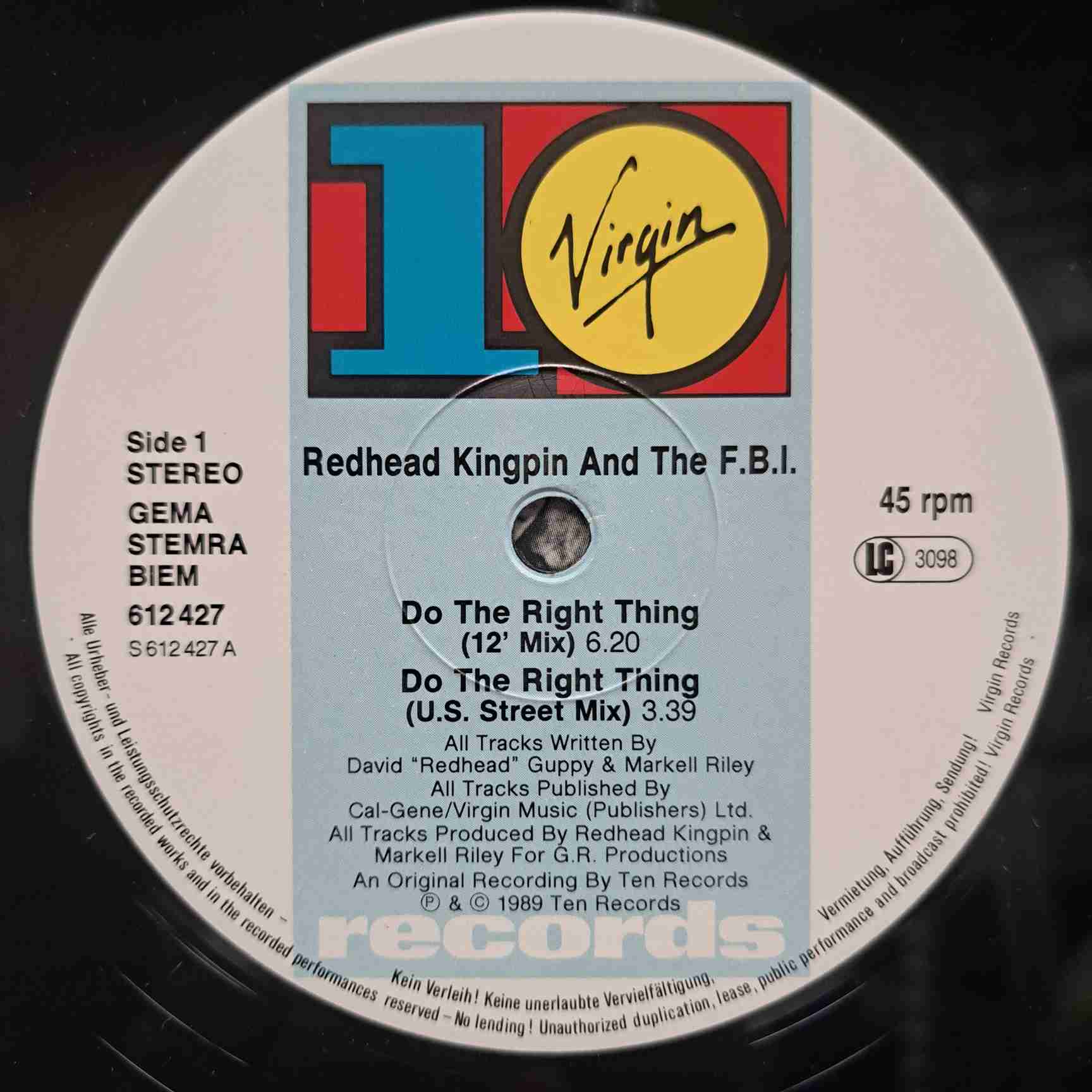 Redhead Kingpin And The F.B.I. – Do The Right Thing - Disc VINIL MAXI 45 RPM VG+ - imagine 3