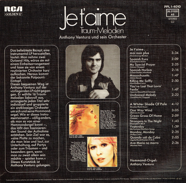 Anthony Ventura Und Sein Orchester – Je T'aime - Disc VINIL LP VG - imagine 3