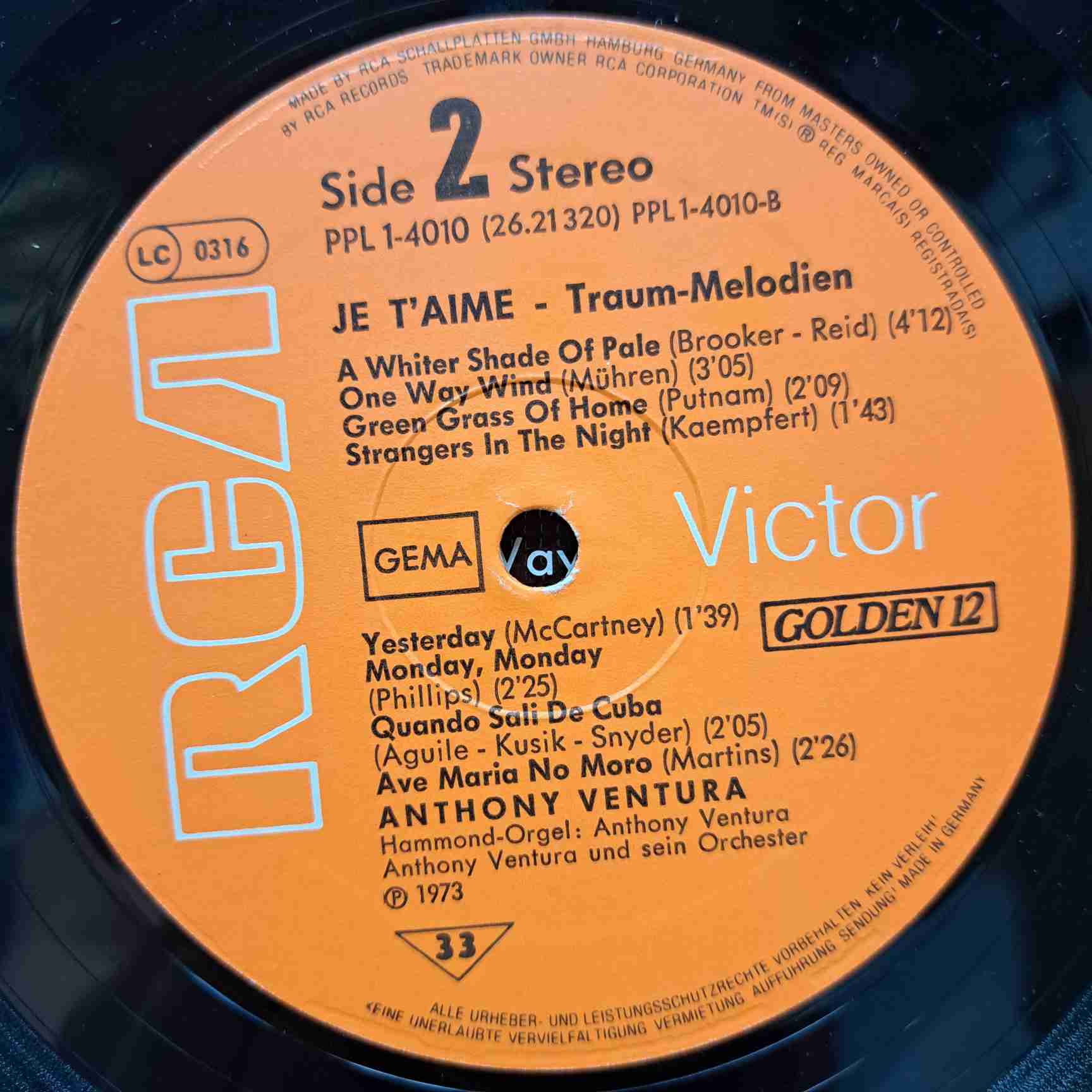 Anthony Ventura Und Sein Orchester – Je T'aime - Disc VINIL LP VG - imagine 2