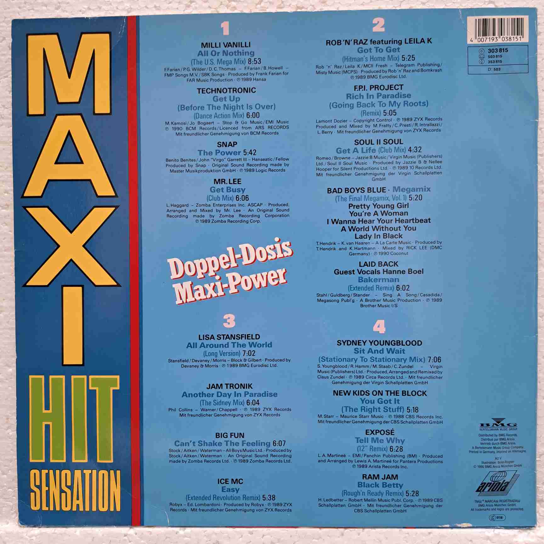 Maxi Hit Sensation - Milli Vanilli, Technotronic, Snap!, Soul II Soul, Lisa Stansfield - Disc VINIL 2LP VG+ - imagine 3