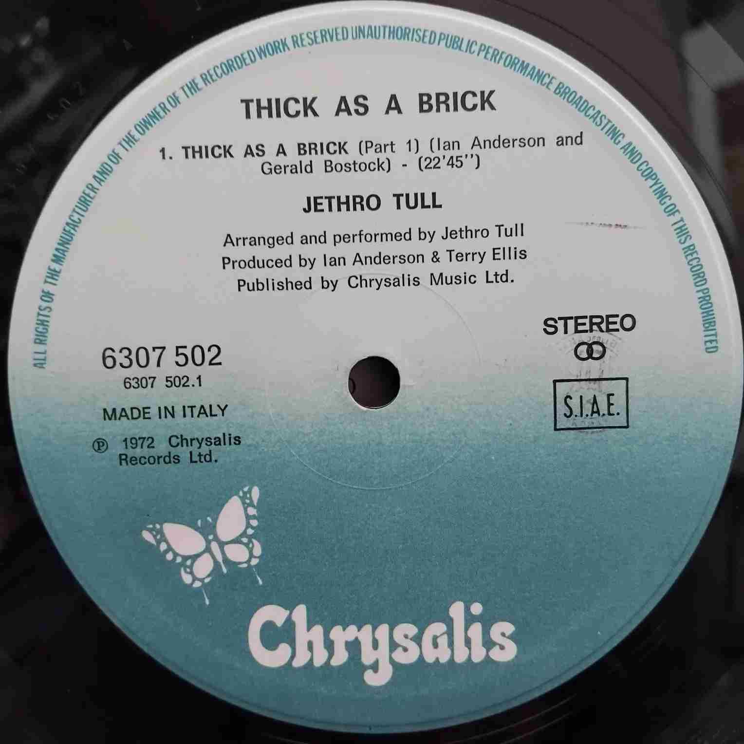 Jethro Tull – Thick As A Brick Disc VINIL LP VG VG+