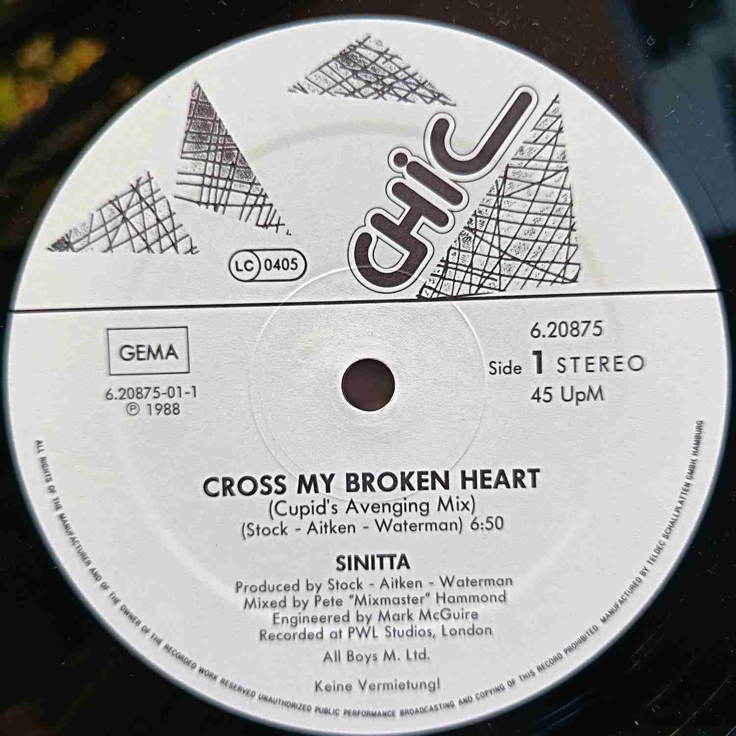 Sinitta – Cross My Broken Heart (Cupid's Avenging Mix) - Disc VINIL MAXI 45 RPM VG VG+ - imagine 2