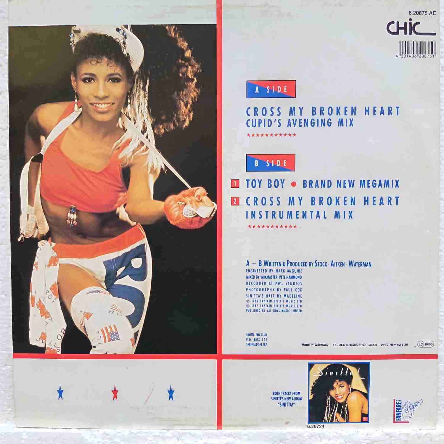 Sinitta – Cross My Broken Heart (Cupid's Avenging Mix) - Disc VINIL MAXI 45 RPM VG VG+ - imagine 3