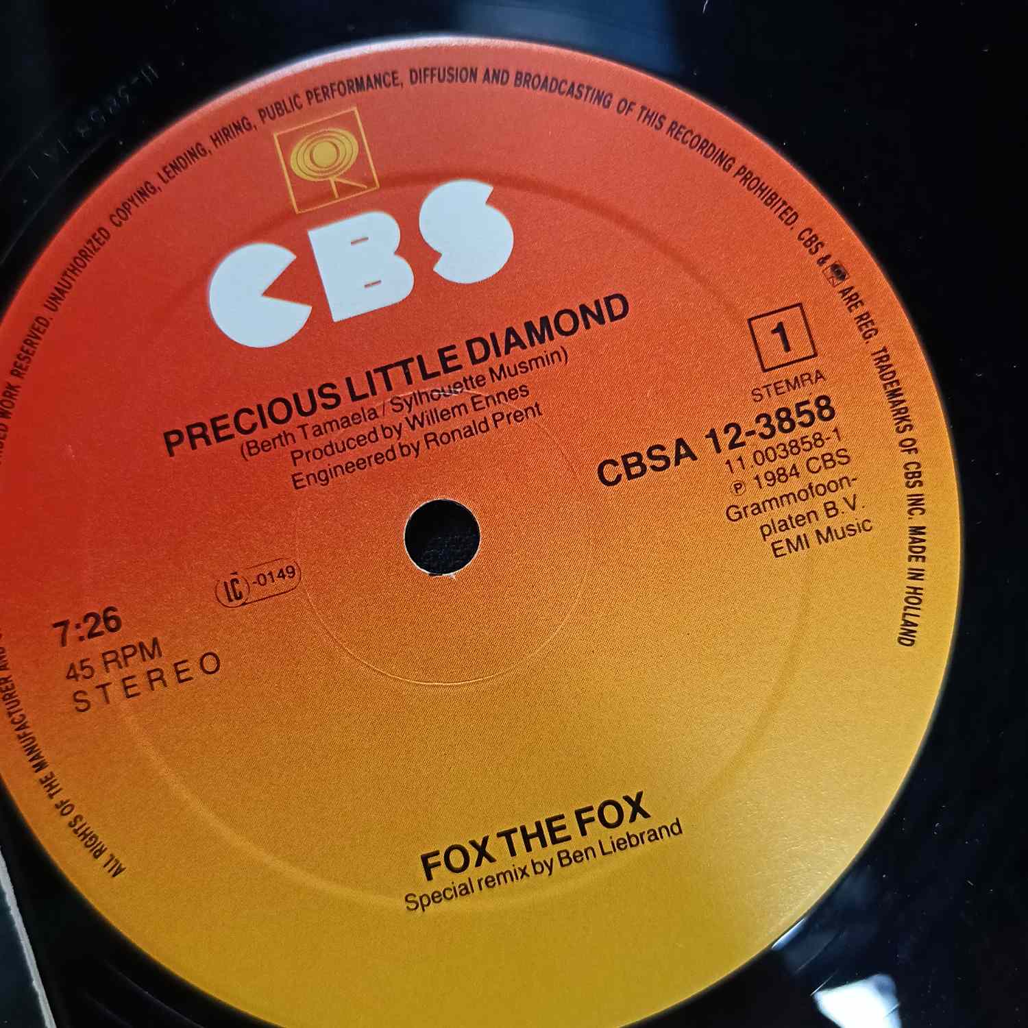 Fox The Fox – Precious Little Diamond (Special Remix) - Disc VINIL MAXI 45 RPM VG+ - imagine 2