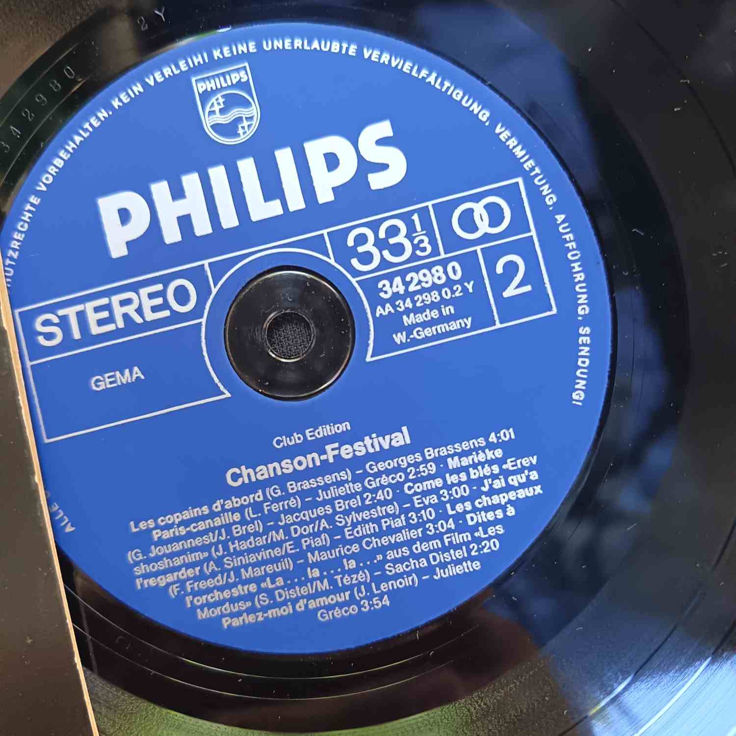 Chanson Festival - Edith Piaf, Jacques Brel, Juliette Gréco, Georges Brassens - Disc VINIL LP VG VG+ - imagine 2