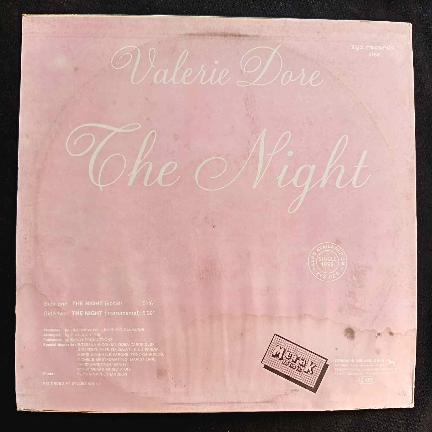 Valerie Dore – The Night - Disc VINIL MAXI 45 RPM VG+ - imagine 2